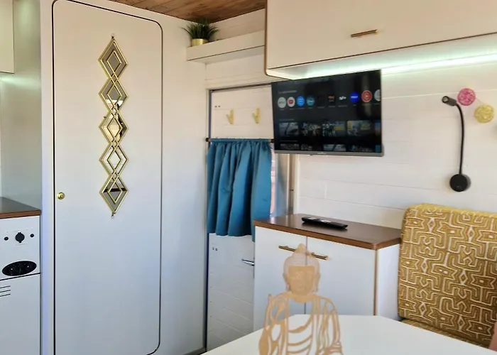 Kemping Static Camper In Front Of The Sea